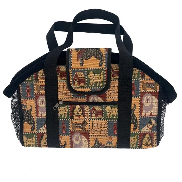 Tapestry‎ Dog Breed Travel Pet Carrier Tote Bag Purse Pocket Black Novelty Mesh - Picture 2 of 8